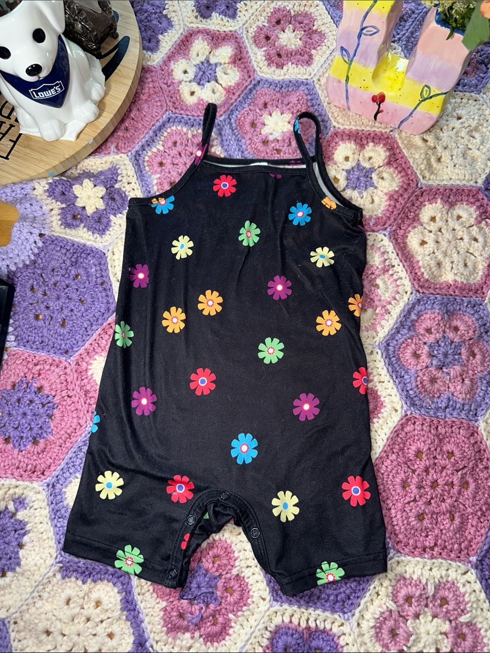 SHEIN Black Floral Daisy Print Romper for Girls B333